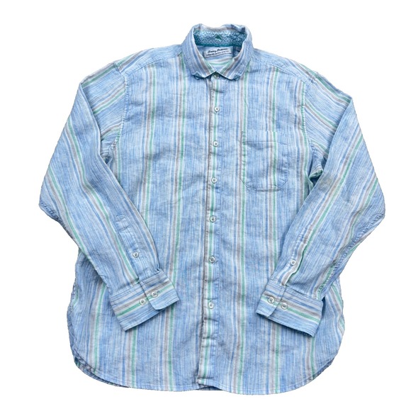 Tommy Bahama Other - Tommy Bahama Shirt Men Large Blue Barbados Breeze Linen Blend Button Up Pocket *
